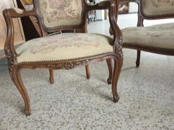 Pamono Sofa and Two Armchairs with Walnut Frame Embroidered Upholstery, Set of 3 Best