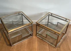 Pamono Sofa End Tables in Chrome, Brass and Glass, 1970s, Set of 2 Clearance