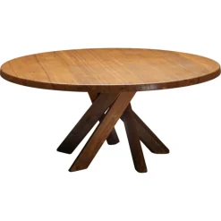 Pamono Solid Elm T21 Round Dining Table Pierre Chapo, France, 1973 Clearance