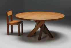 Pamono Solid Elm T21 Round Dining Table Pierre Chapo, France, 1973 Clearance