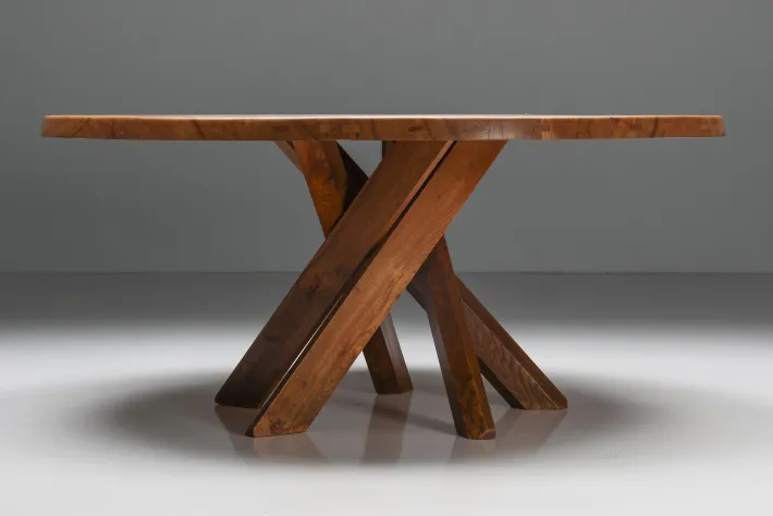 Pamono Solid Elm T21 Round Dining Table Pierre Chapo, France, 1973 Clearance