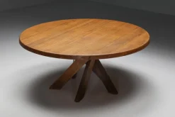 Pamono Solid Elm T21 Round Dining Table Pierre Chapo, France, 1973 Clearance