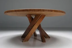 Pamono Solid Elm T21 Round Dining Table Pierre Chapo, France, 1973 Clearance