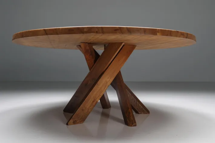 Pamono Solid Elm T21 Round Dining Table Pierre Chapo, France, 1973 Clearance