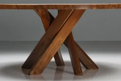 Pamono Solid Elm T21 Round Dining Table Pierre Chapo, France, 1973 Clearance