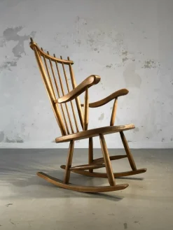 Pamono Solid Wood Rocking Chair, 1950s Sale