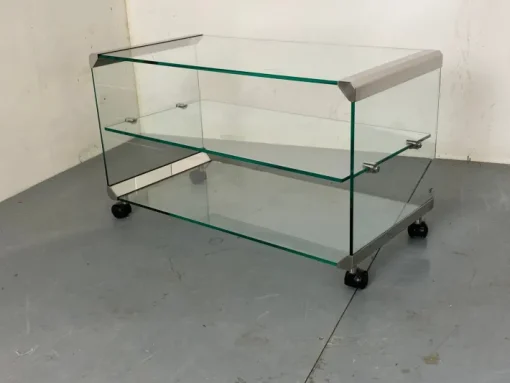 Pamono Space Age Glass Trolley Side Table from Gallotti & Radice, Italy, 1970s Clearance