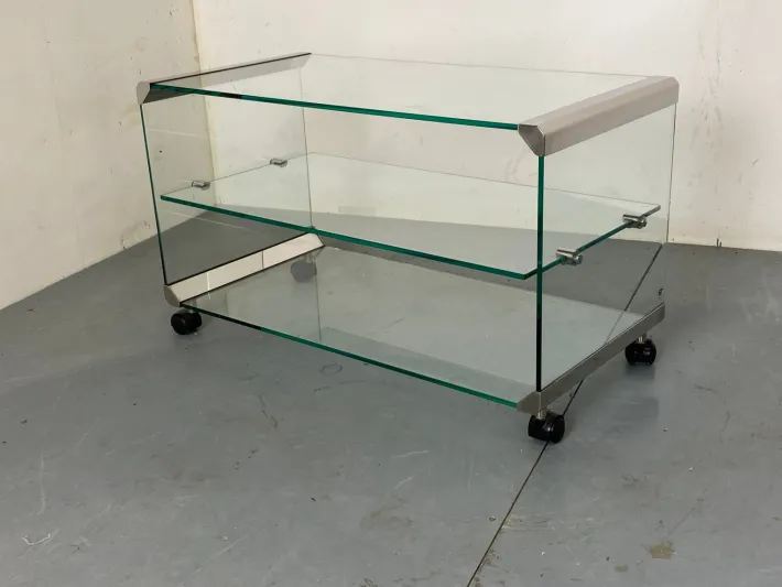 Pamono Space Age Glass Trolley Side Table from Gallotti & Radice, Italy, 1970s Clearance