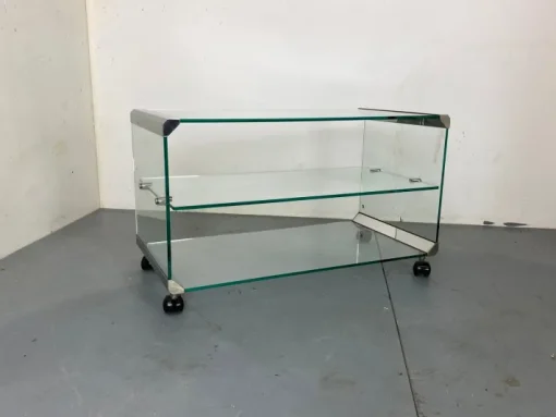 Pamono Space Age Glass Trolley Side Table from Gallotti & Radice, Italy, 1970s Clearance