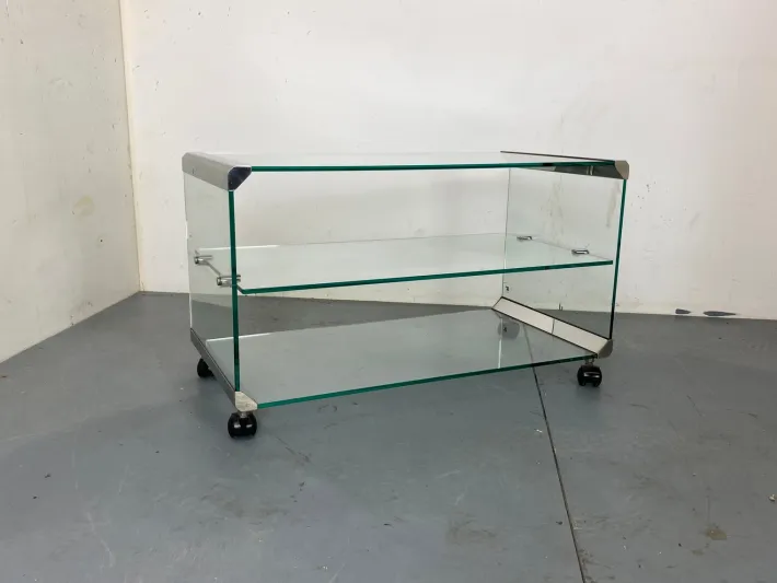 Pamono Space Age Glass Trolley Side Table from Gallotti & Radice, Italy, 1970s Clearance