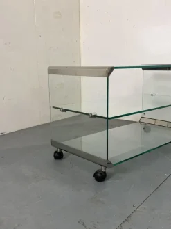 Pamono Space Age Glass Trolley Side Table from Gallotti & Radice, Italy, 1970s Clearance