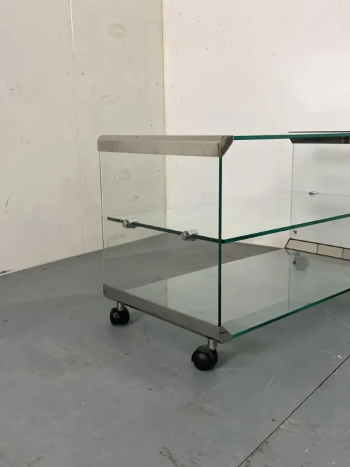 Pamono Space Age Glass Trolley Side Table from Gallotti & Radice, Italy, 1970s Clearance