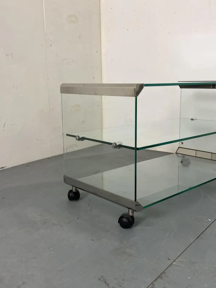 Pamono Space Age Glass Trolley Side Table from Gallotti & Radice, Italy, 1970s Clearance