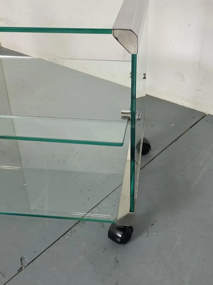 Pamono Space Age Glass Trolley Side Table from Gallotti & Radice, Italy, 1970s Clearance