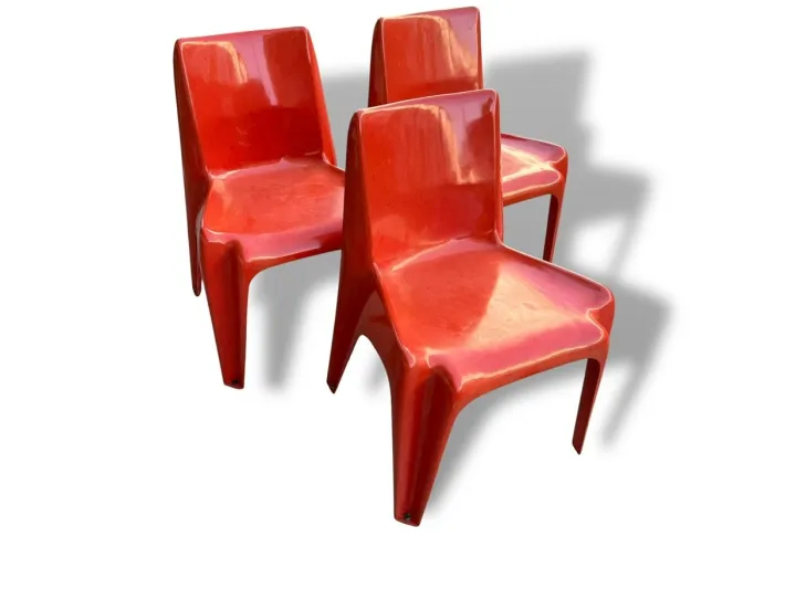 Pamono Space Age Light Red Chairs by Helmut Bätzner for Bofinger, Set of 3 Best