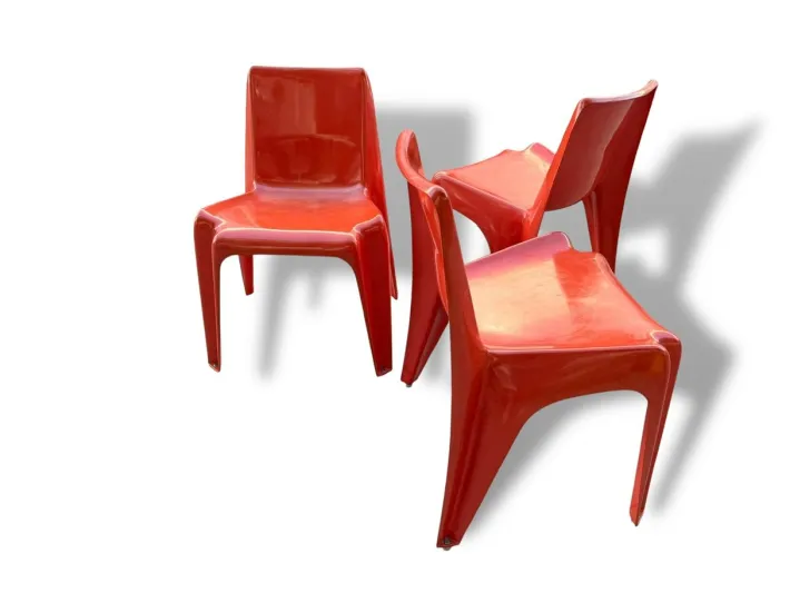 Pamono Space Age Light Red Chairs by Helmut Bätzner for Bofinger, Set of 3 Best