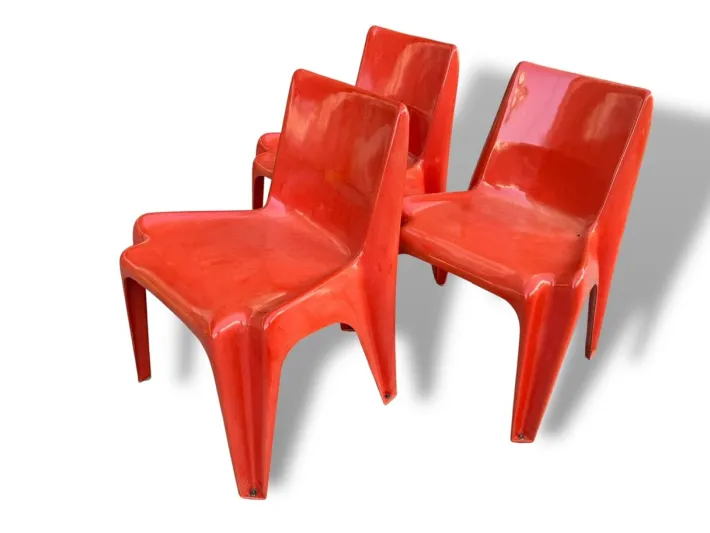Pamono Space Age Light Red Chairs by Helmut Bätzner for Bofinger, Set of 3 Best