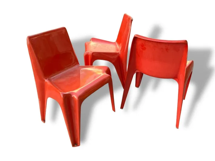 Pamono Space Age Light Red Chairs by Helmut Bätzner for Bofinger, Set of 3 Best