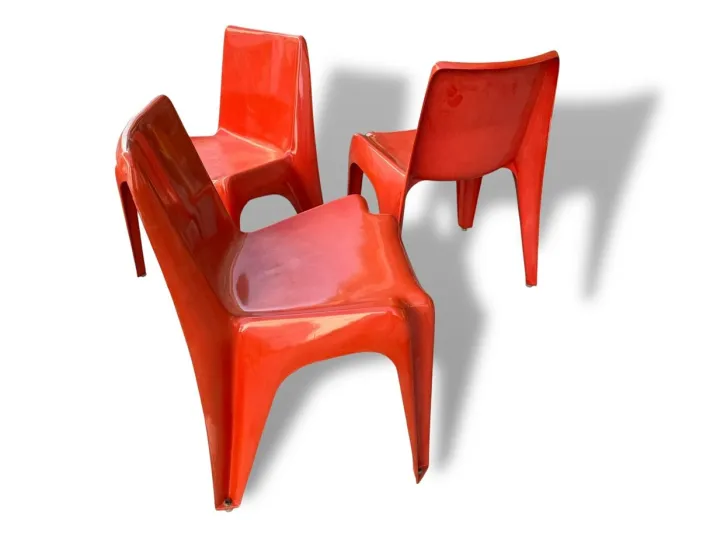 Pamono Space Age Light Red Chairs by Helmut Bätzner for Bofinger, Set of 3 Best