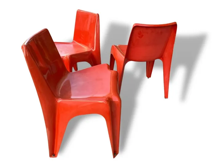 Pamono Space Age Light Red Chairs by Helmut Bätzner for Bofinger, Set of 3 Best