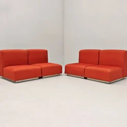 Pamono Space Age Modular Sofa with Red Upholstery, 1970s, Set of 4 Hot