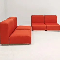 Pamono Space Age Modular Sofa with Red Upholstery, 1970s, Set of 4 Hot