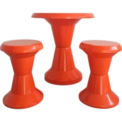 Pamono Space Age Patio Set in Orange Plastic, 1970s, Set of 3 New