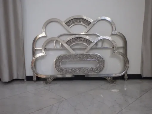 Pamono Spanish Art Deco Nickel Double Bed with Decorative Floral Elements, 1930, Set of 2 Hot