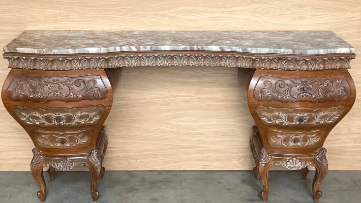 Pamono Spanish Baroque Dressing Table in Hand Carved Walnut & Burl, 1940s Outlet