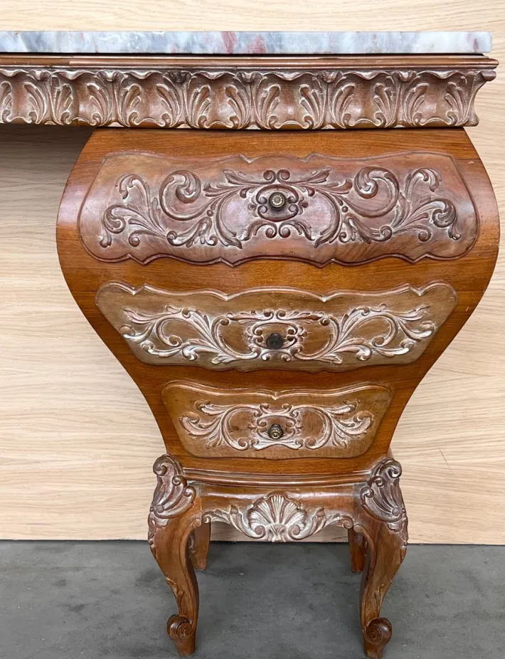 Pamono Spanish Baroque Dressing Table in Hand Carved Walnut & Burl, 1940s Outlet