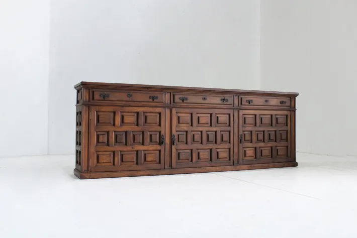 Pamono Spanish Brutalist Sideboard in Carved Wood Outlet