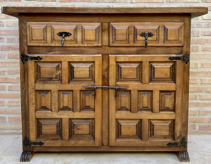 Pamono Spanish Catalan Carved Walnut Chest of Drawers, Highboy or Console, 1920s Discount