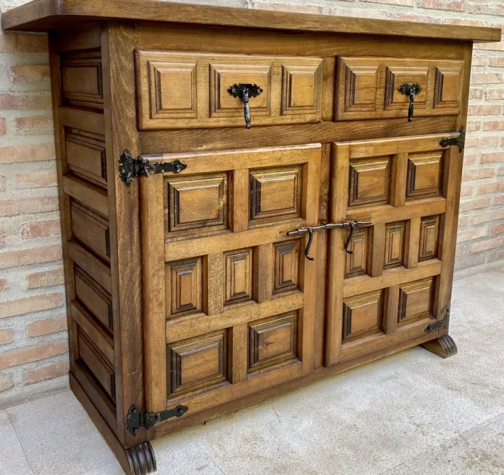 Pamono Spanish Catalan Carved Walnut Chest of Drawers, Highboy or Console, 1920s Discount