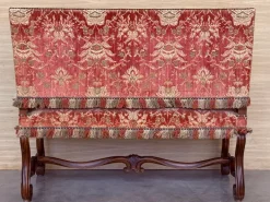 Pamono Spanish Damask Velvet Bench with Carved Walnut Legs, 1900s New