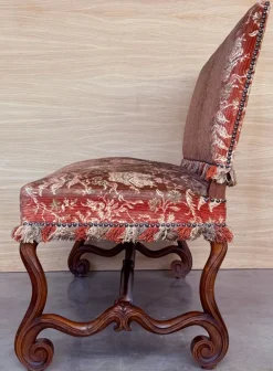 Pamono Spanish Damask Velvet Bench with Carved Walnut Legs, 1900s New
