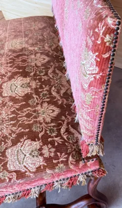 Pamono Spanish Damask Velvet Bench with Carved Walnut Legs, 1900s New