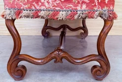 Pamono Spanish Damask Velvet Bench with Carved Walnut Legs, 1900s New