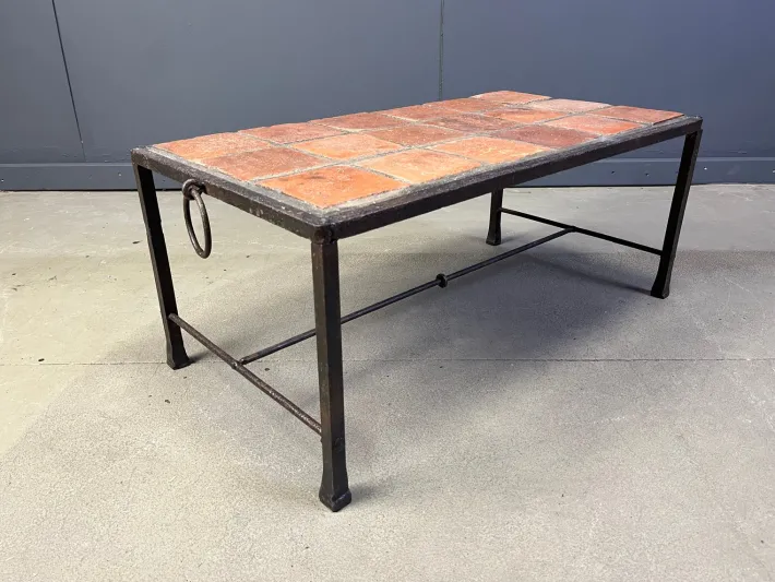Pamono Spanish Iron and Ceramic Tile Coffee Table, 1950s Sale