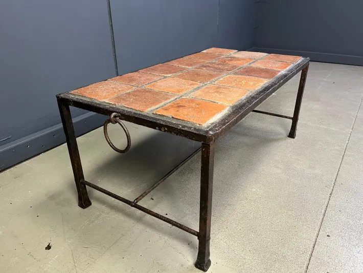 Pamono Spanish Iron and Ceramic Tile Coffee Table, 1950s Sale