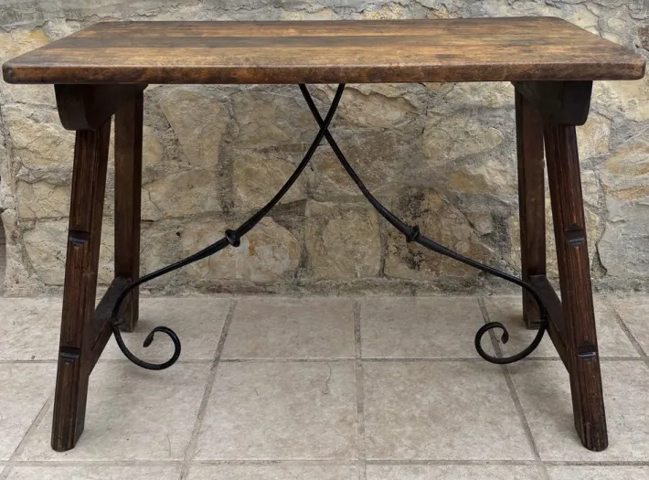 Pamono Spanish Refectory Table and Iron Stretcher, 18th Century New