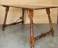 Pamono Spanish Side Table with Carved Turned Legs and Double Stretcher, 1890s Outlet