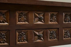 Pamono Spanish Style Sideboard in Hand Carved Walnut and Wrought Iron, 1940s New