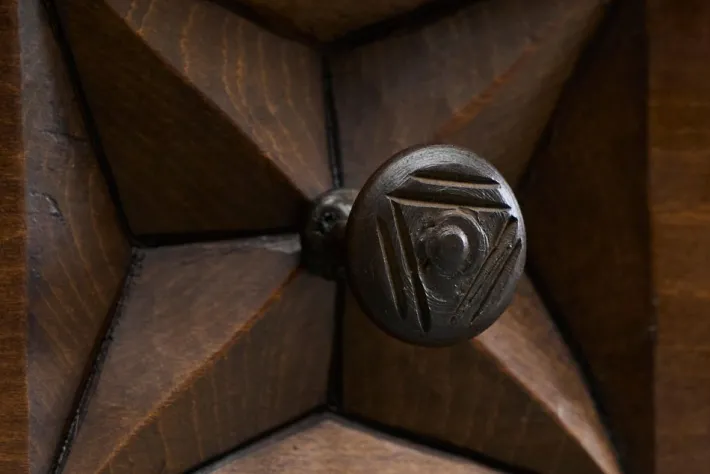 Pamono Spanish Style Sideboard in Hand Carved Walnut and Wrought Iron, 1940s New