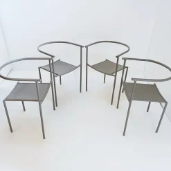 Pamono Stackable Chairs in Gray Metal by Philippe Starck for Driade, Set of 4 Sale