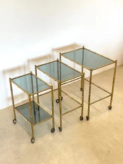 Pamono Stackable Trolleys in Brass & Faux Bamboo 1970s, Set of 3 Hot