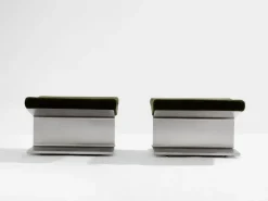 Pamono Stainless Steel Alcantara Ottomans by Paul Geoffroy for Uginox, 1975, Set of 2 Online