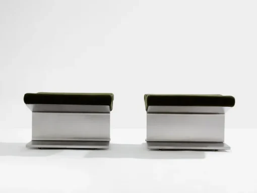 Pamono Stainless Steel Alcantara Ottomans by Paul Geoffroy for Uginox, 1975, Set of 2 Online