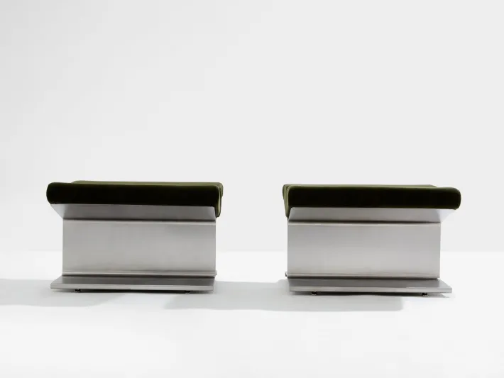 Pamono Stainless Steel Alcantara Ottomans by Paul Geoffroy for Uginox, 1975, Set of 2 Online