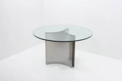 Pamono Steel and Glass Dining Table attributed to Michel Boyer, France, 1970s