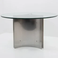 Pamono Steel and Glass Dining Table attributed to Michel Boyer, France, 1970s